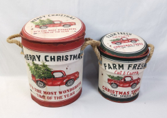 Tree Farm Metal Cans S/2 14in and 11in