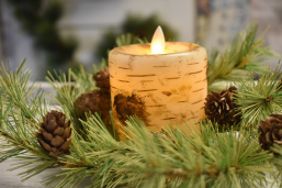 Birch Pillar Candle Moving Flame 3x4in