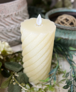 Cream Swirl Frosted Moving Flame LED Candle 3x6in
