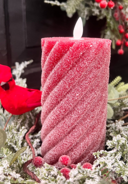 Red Swirl Frosted Moving Flame LED Candle 3x6in