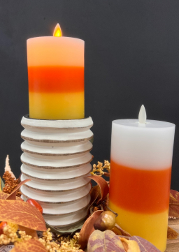 Candy Corn Moving Flame LED Candle 3x4in