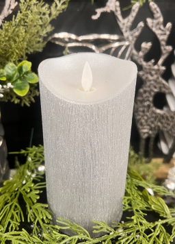 Silver Metallic Moving Flame LED Candle 3x6in