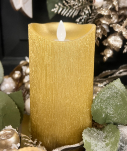 Platinum Gold Metallic Moving Flame LED Candle 3x6in