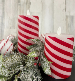 Candy Cane Moving Flame LED Candle 3x4in