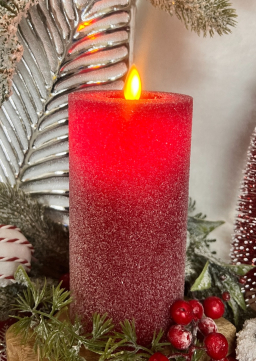 Red Frosted Moving Flame LED Candle 3x6in