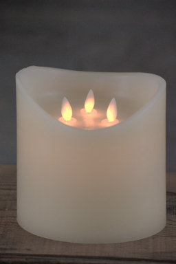 Cream Non Drip Moving Flame 3 Wick LED Candle 6in by 6in