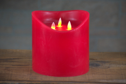 Red Non Drip Moving Flame 3 Wick LED Candle 6in by 6in