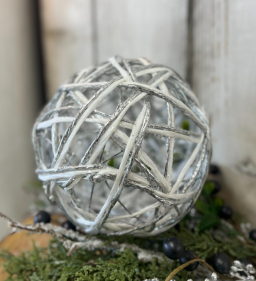 Silver and White Rattan Ball 6in