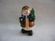 Snowman in Red Coat and Hat Tree and Bird Redin 3.75in