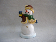 Snowman in Red Coat with Hat and Lantern 4.13in