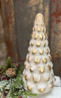 Large White and Gold Glass Tree 6x12in