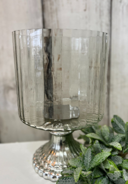 Silver Glass Candle Holder 6x10in