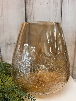 Large Sand Textured Amber vase 7.5x8in