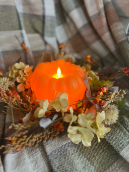 Orange Pumpkin Carved Moving Flame LED Candle 6x5in