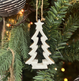 Hollow White Enamel Tree Ornament 4x3in