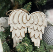 Clear Enamel Angel Wing Ornament 6x6in
