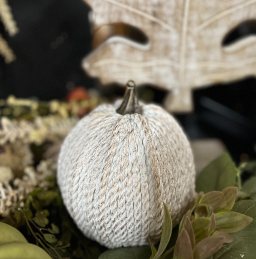 Tall White Resin Rope Pumpkin 6in