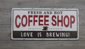 Fresh & Hot Coffee Shop Metal Sign 30x14in