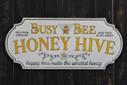 Busy Bee Honey Hive Metal Sign 24x12in