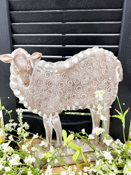 Whitewashed Wooden Sheep 10x10in