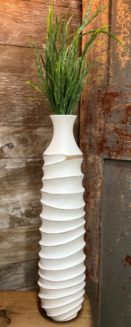 White Ribbed Vase 24in