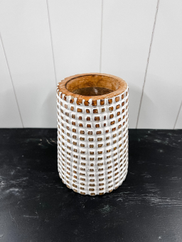 White Checkered Vase 6x6x8in