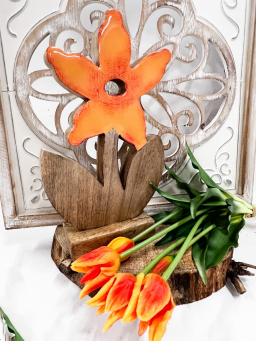 Orange Enamel Flower Stand 10x16in