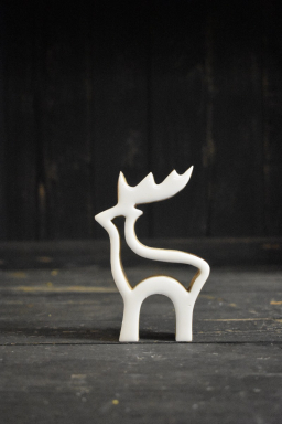 Wooden Hollow Reindeer w/ White Enamel 5.5x8in