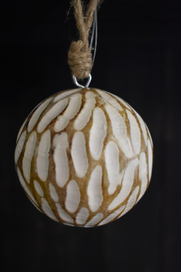 Scooped Carved Mangowood Hanging Ball Ornament 2.5in