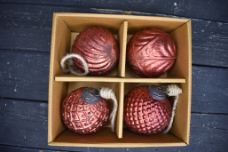 Red Mercury Set of 4 Glass Ornaments 3in