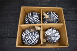 Black & White Set of 4 Glass Ornaments 3in