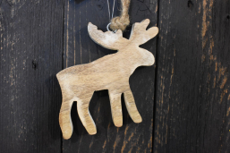 Moose Mangowood Hanging Ornament 4in