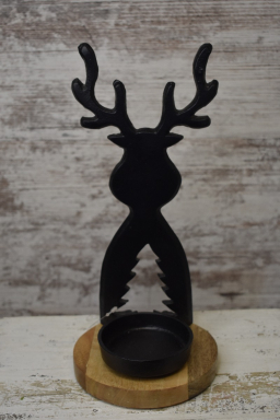 Black Moose on a Wood Base 5x11in