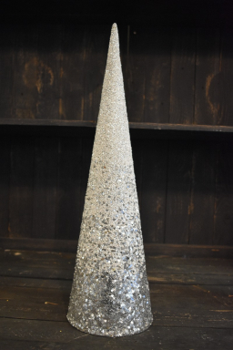 Cone Tree with White and Silver Glass Beads 24in