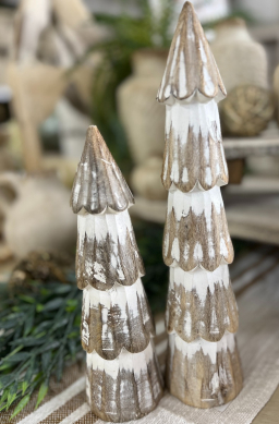 Wooden Whitewashed Cone Tree 3x9in