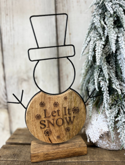 Let It Snow Metal n Wood Snowman 8.5x12in