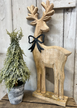 Wooden Reindeer with an Aluminum Bowtie 32x15in