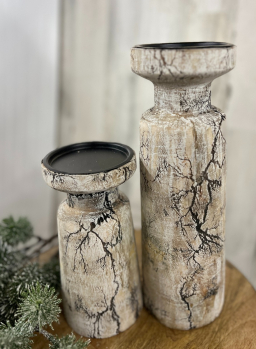 Whitewashed Crackle Candle Holder 12in
