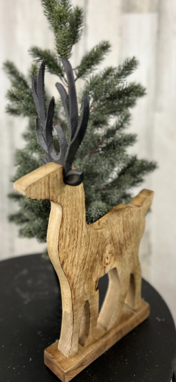 Wooden Reindeer with Black Aluminum Antlers 17x10in