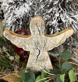 White Crackled Angel With Wings 10x5in