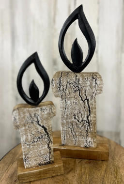 Whitewashed Crackled Wooden Candles 14x6in