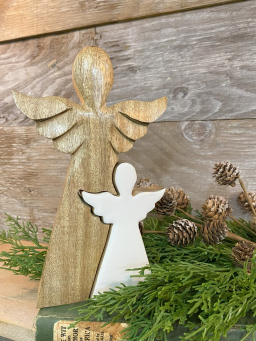 3D Wooden Angel with an enamel Cutout 9x5in