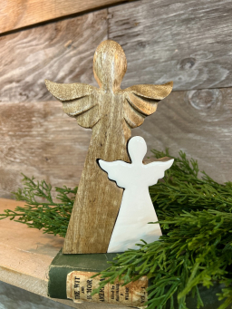 3D Wooden Angel with an enamel Cutout 7x4in