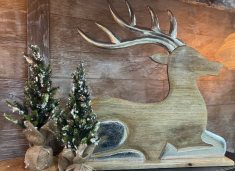 Wooden Laying Deer with Silver Antlers 28x28in