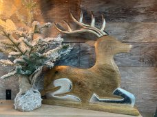 Wooden Laying Deer with Silver Antlers 20x20in