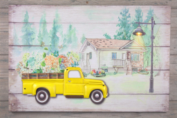 Yellow 3D Canvas Truck w/ 1 LED Light 16x24in
