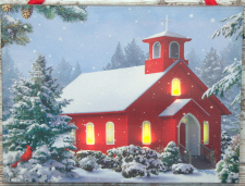 Red Church w/ 3 LED Lights 6inx8in