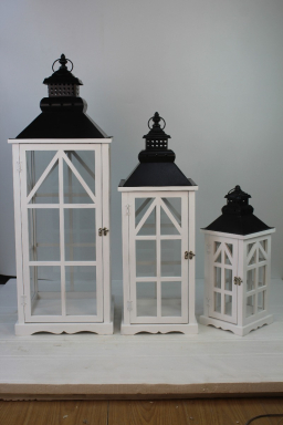 Window Wood and Metal Lantern Set of 3 - 18in, 28in and 36in