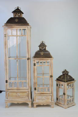 Drawer Wood and Metal Lantern Set of 3 - 18in, 32in and 48in