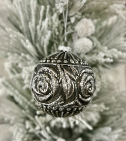 Silver Rose Ornament 3.9x3.9in